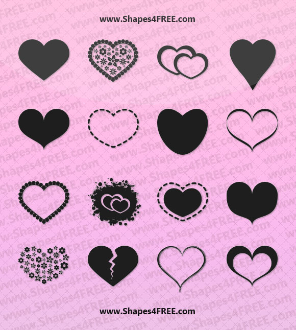 55 Hearts Photoshop Vector Shapes Csh Shapes4free