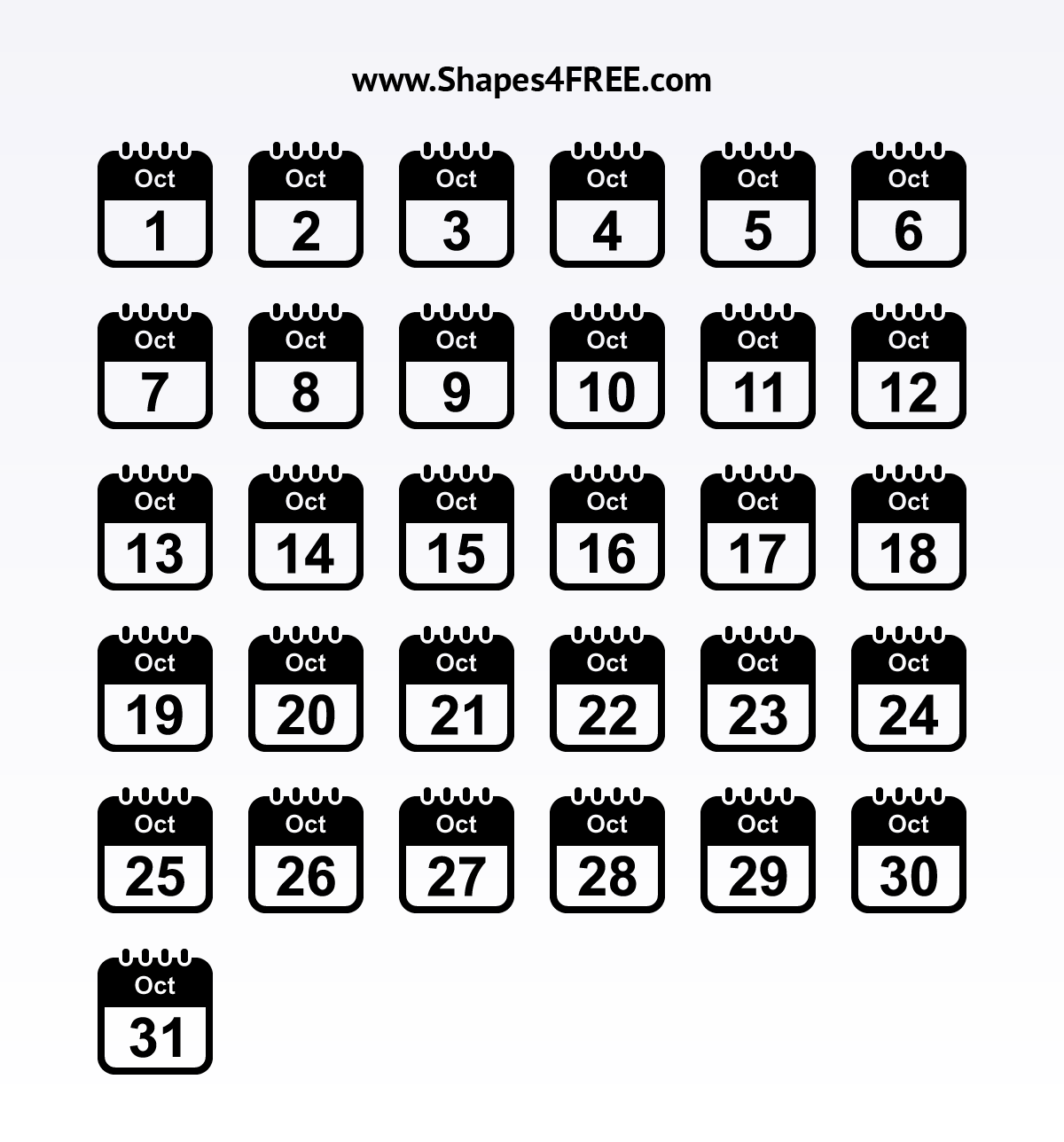 Calendar Icons: October (Vector & Photoshop Shapes)