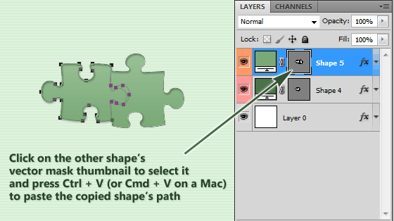 Paste the copied photoshop shape into the selected one