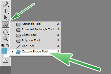 Choose the Custom Shape Tool to view the shape pop-up panel