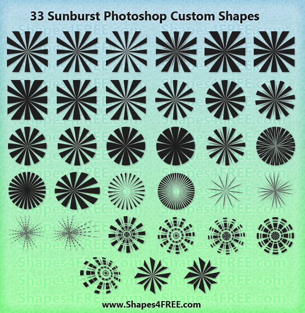 33 Sunburst Photoshop & Vector Shapes (CSH)