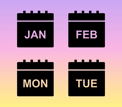 Black Calendar Icons: Months & Days of Week